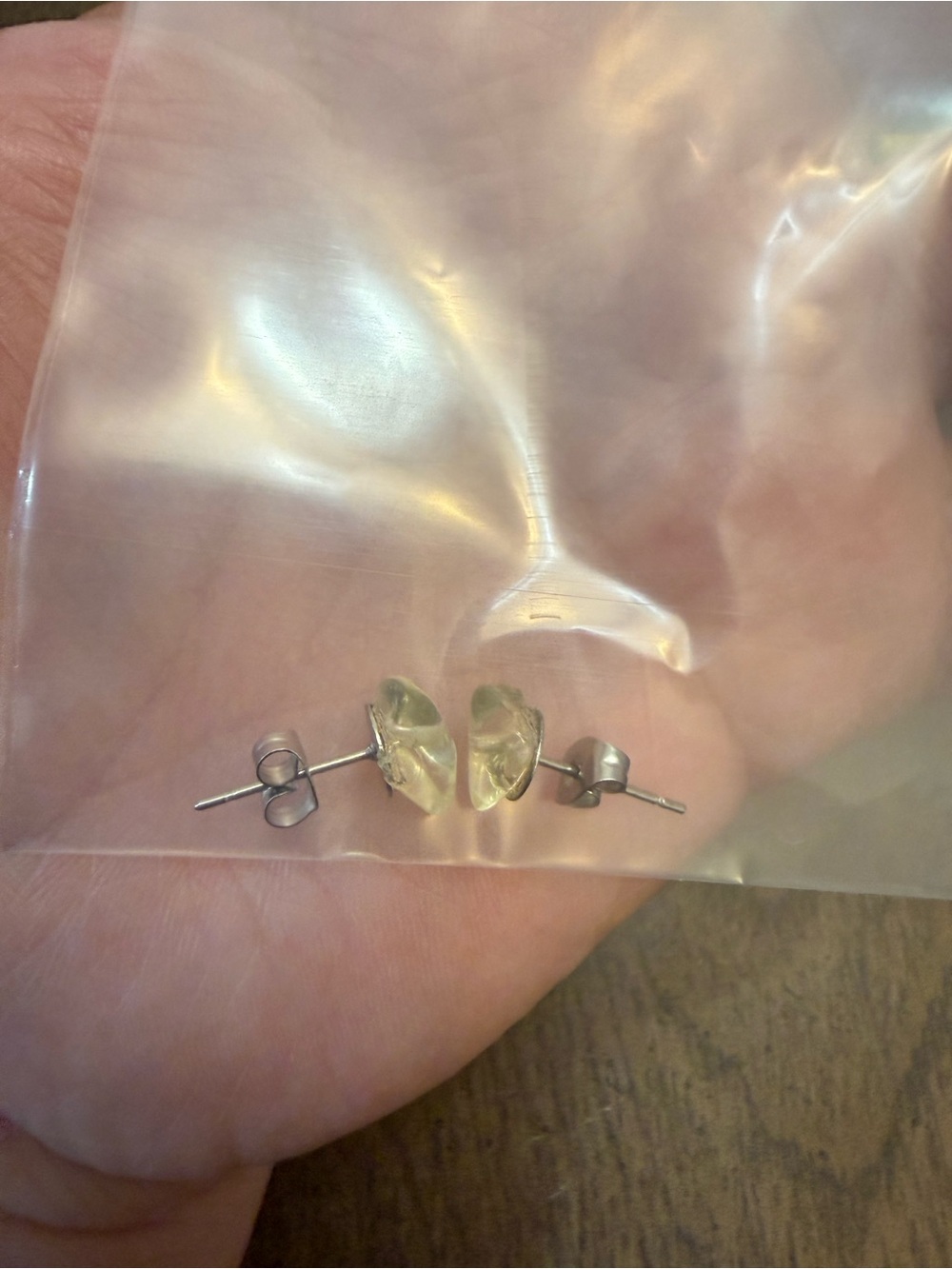 Sterling Silver Yellow stone Stud Earrings - Minimalist Women Jewelry